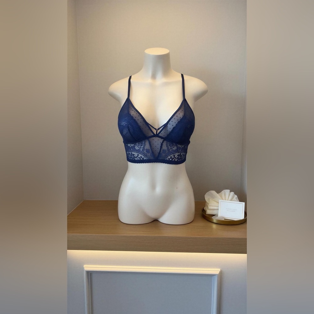 Aerie Paisley Lace Longline Bralette In Navy blue